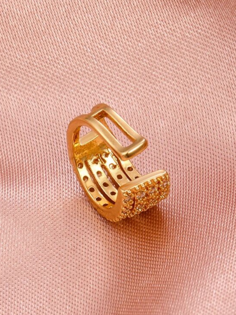 Jewelry Cubic Zirconia Ear Cuff in yellow Gold earring designer nwt chunky stack - Picture 5 of 5